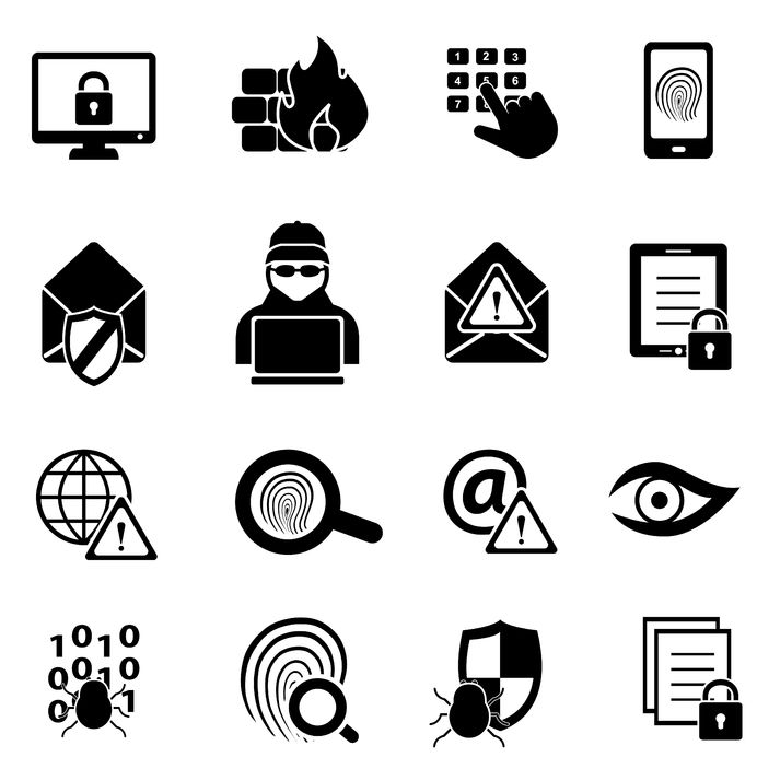 68744738 - cybersecurity, virus, malware and computer security icons